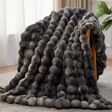 Faux Fur Throw Blanket, 1000GSM Fluffy Soft Bubble Blanket 60''*80'' | Cozy Plush Warm and Thick Blanket for Couch