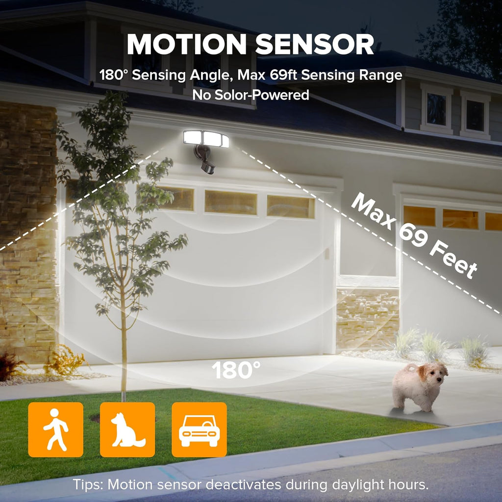 72W 7500LM LED Security Lights Motion Sensor Light Outdoor, 5000K Daylight, IP65 Waterproof, Dusk to Dawn, 3-Head