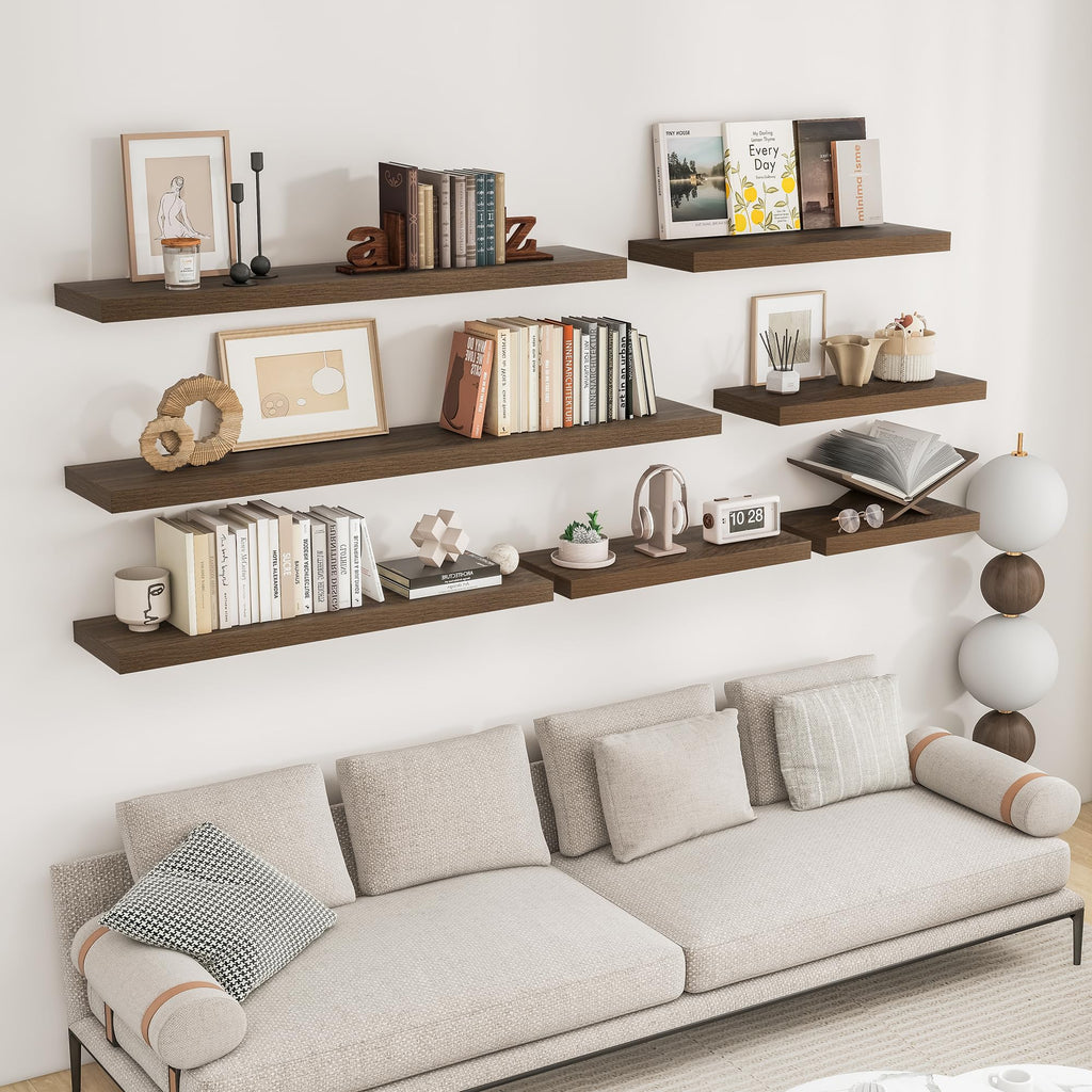 72Inch Floating Shelves for Wall 2Pack, Walnut, 8" Deep