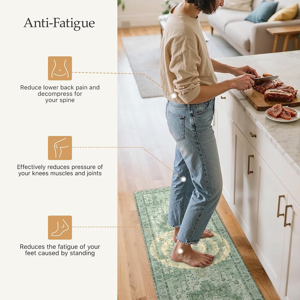 Anti Fatigue Kitchen Mats for Floor 2PCS, Standing Rugs,PaleGreen - Set of 2