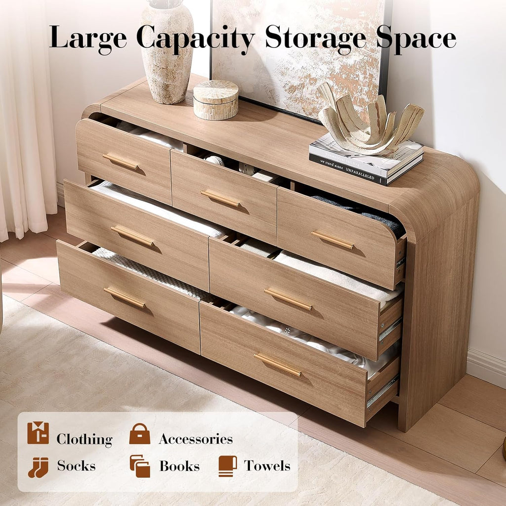 Curved 7 Drawer Dresser , 53.82'' Wide Chest of Drawers, Modern Storage Cabinet TV Stand, FSC Certified 1.18" Thick