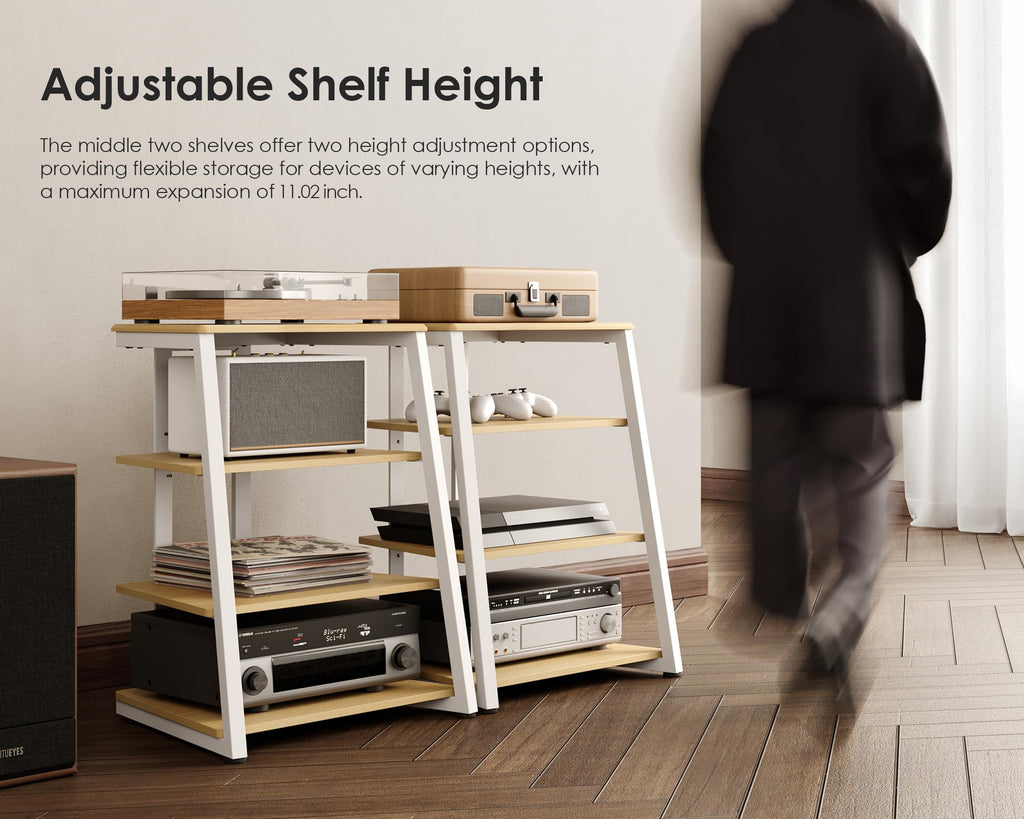 4-Tier AV Media Stand Corner Shelf for Record Player HiFi, Oak