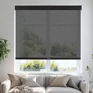 Free-Stop Cordless Roller Blinds, 5% Openness Natural Woven Solar Roller Shades Light Filtering Window Blinds, UV