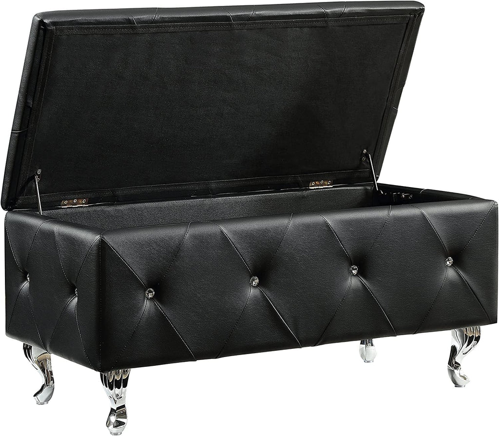 Glam 38 Inches Storage Ottoman Bench , and Bedroom, Upholstered Tufted Faux Leather Ottoman with Storage, Foot Rest