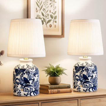 Rechargeable Cordless Small Ceramic Table Lamps Set of 2, Blue
