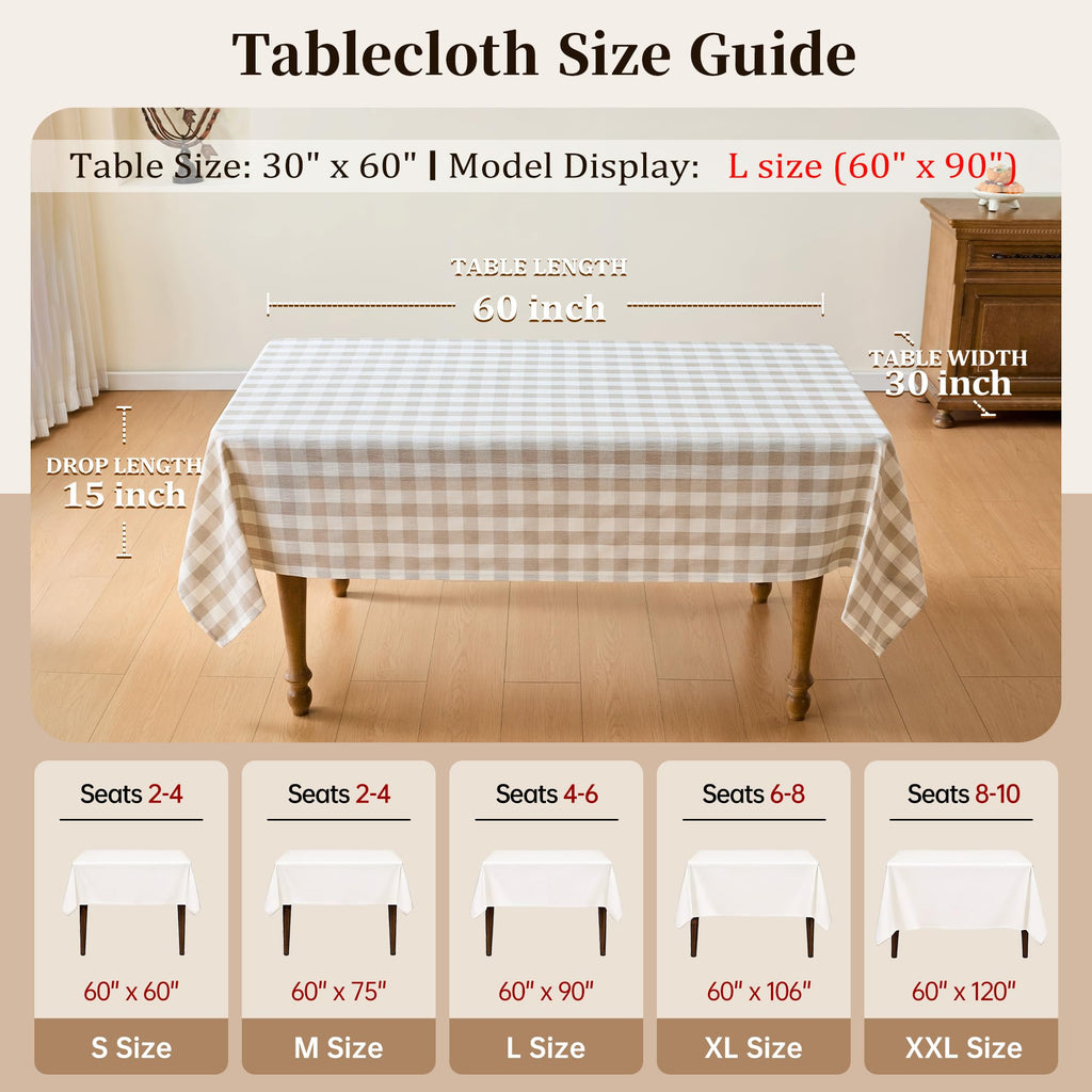 Gingham Tablecloth Rectangle, 60" x 75", Beige
