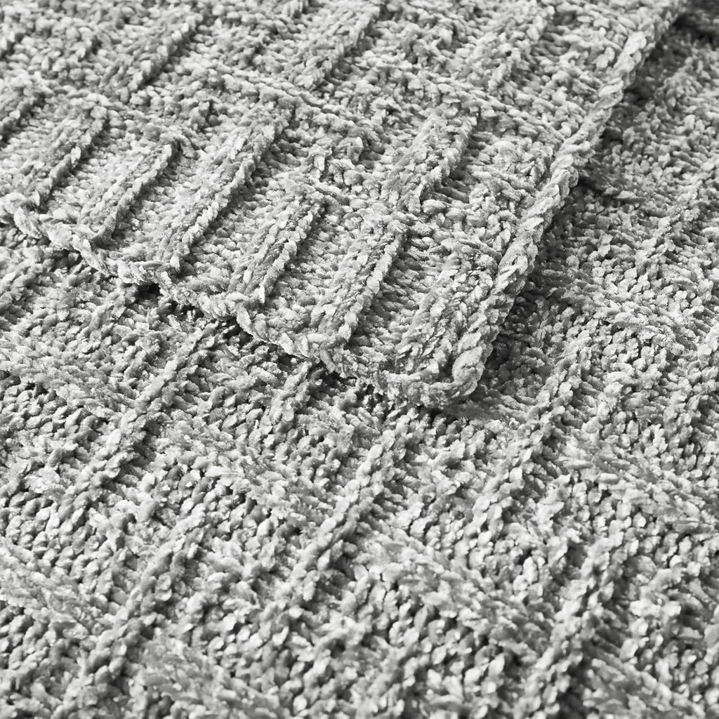 Dark Grey Chenille Knit Throw Blanket, Cozy Soft Cable Knitted Blankets, Warm Chenille Knitted Blanket for All