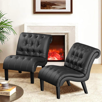 PU Leather Accent Chair Armless Living Room Chairs Black - Set of 2