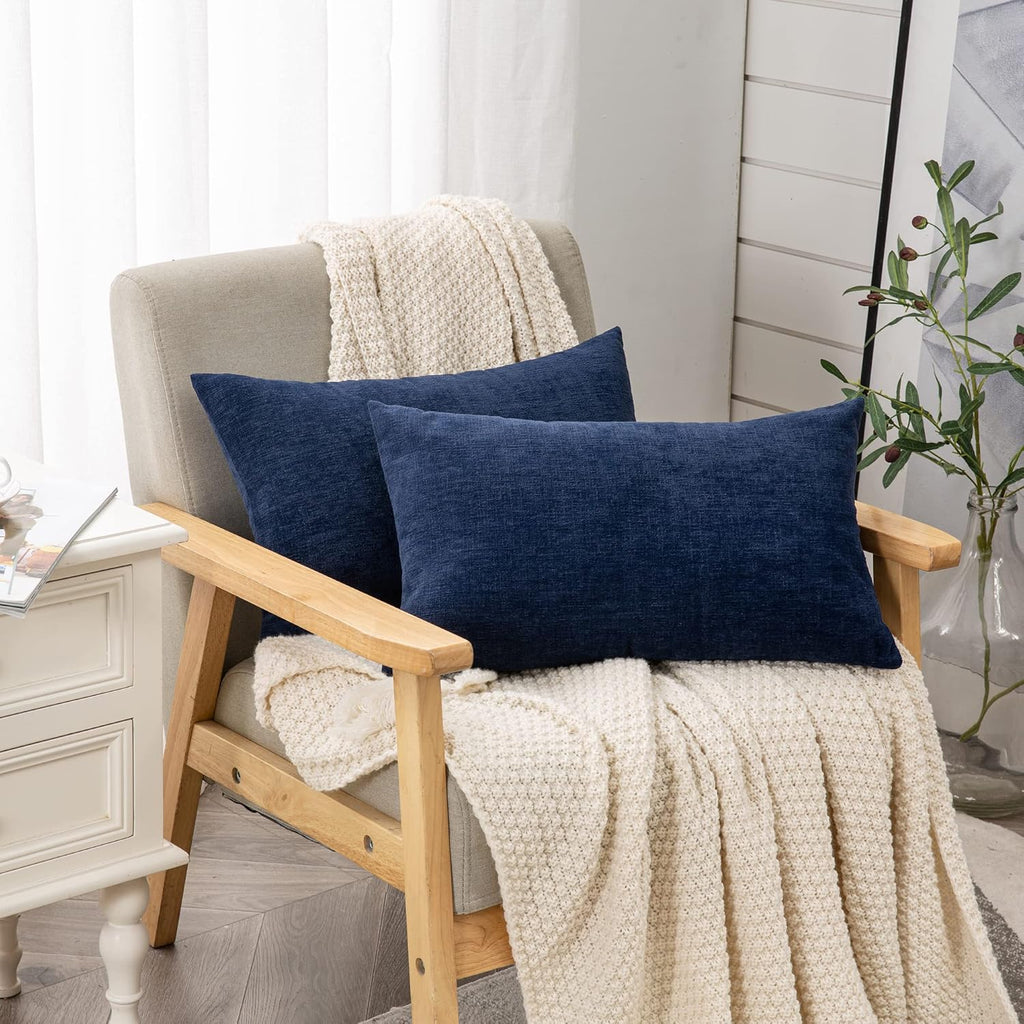 Lumbar Support Pillow Decorative Rectangle Throw Pillow Covers 12"x20" Inch Set of 2, Soft Chenille Pillowcase