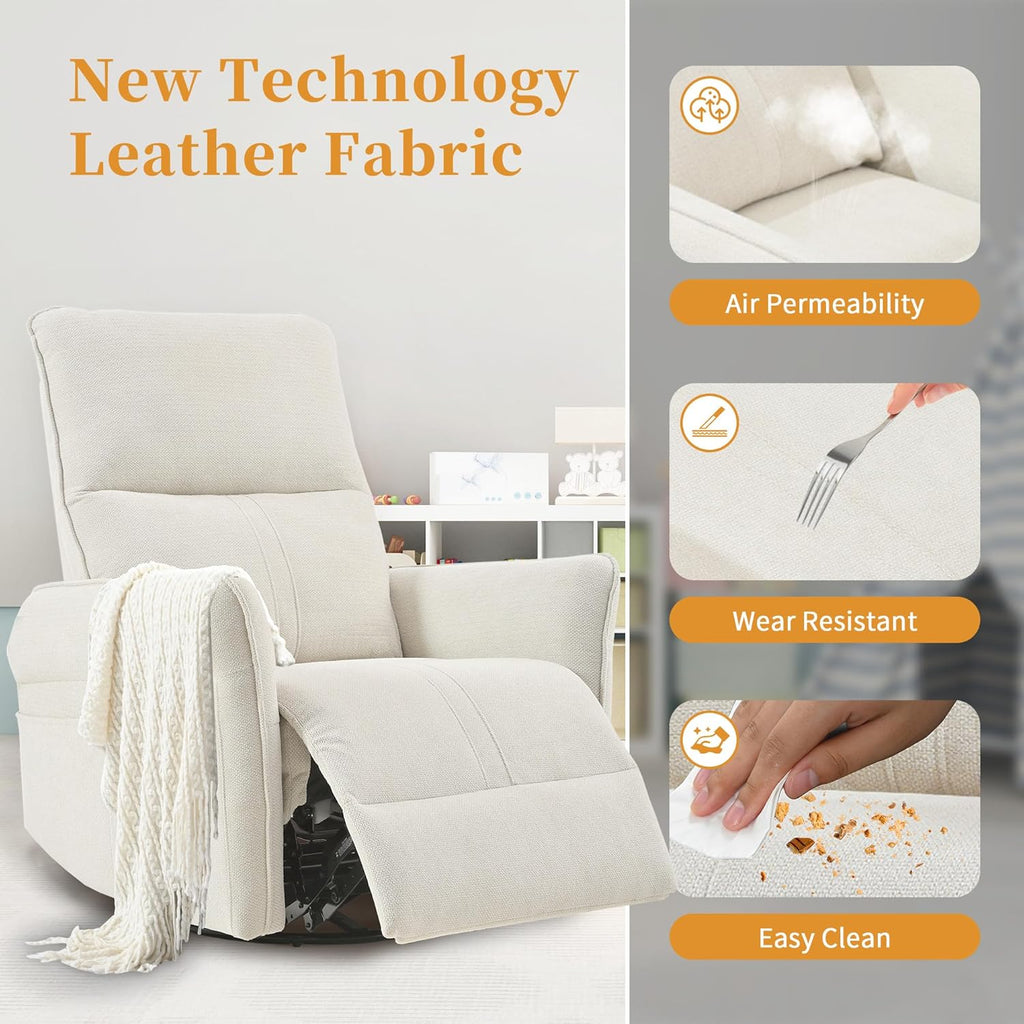 Power Swivel Rocker Recliner Chair, Upholstered Snowflake Velvet 270°Swivel Glider Rocker Chair with USB Ports