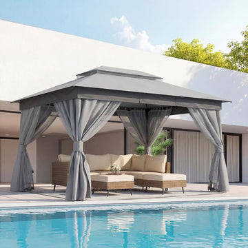 Gazebo 10x13ft, Heavy Duty Patio Gazebo with Expansion Bolts, Party Canopy Tent with Double Roofs