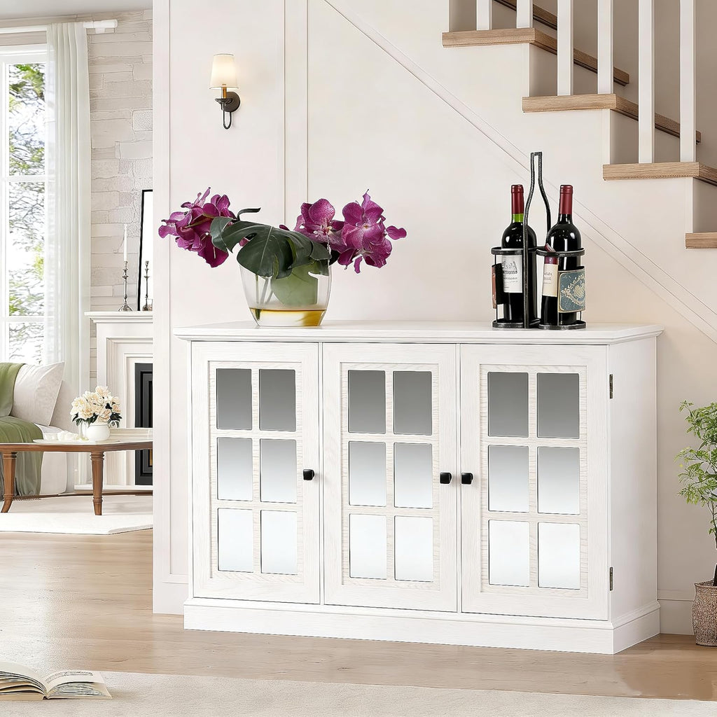 45" Modern Buffet Sideboard Cabinet, Storage Cabinet with 3 Acrylic Mirrored Doors & Adjustable Shelves
