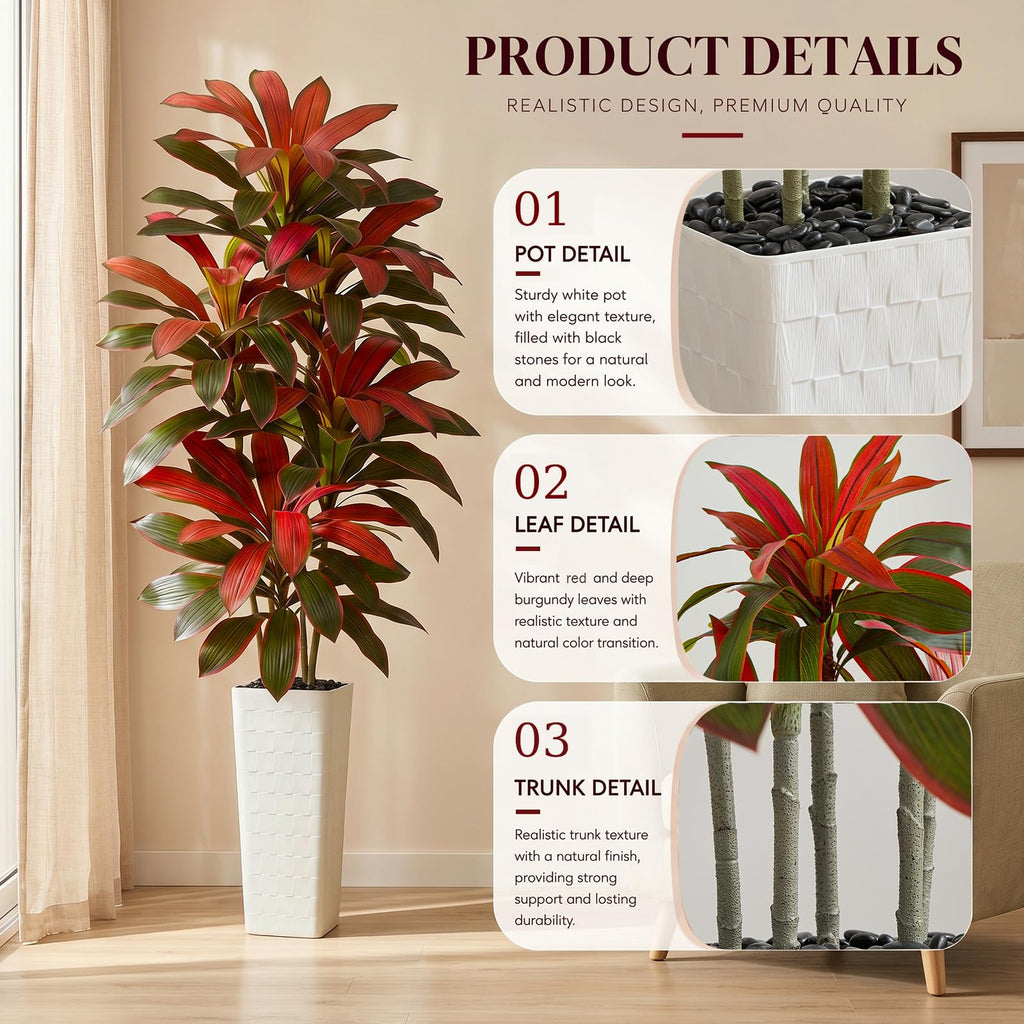 Artificial Red Dracaena Tree 7FT, Large Fake Plants Indoor