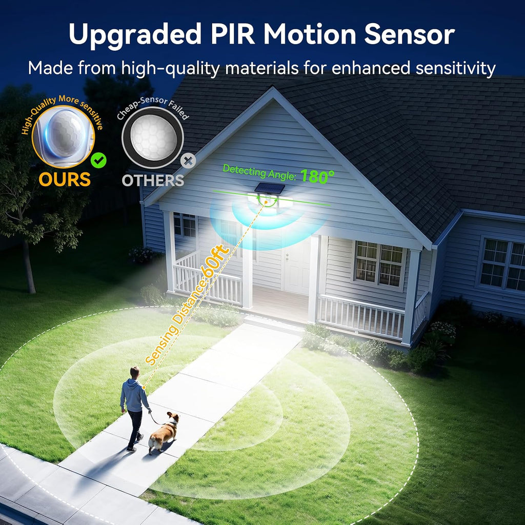 Solar Flood Lights, 3600LM 270° Motion Sensor Outdoor Lights-Remote | 4 Heads 3 Modes Solar Lights Outdoor, Glass