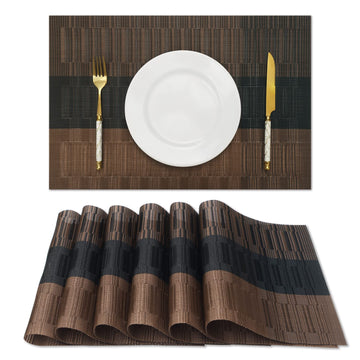 Brown Black Placemats Set of 6 Washable Placemats Vinyl Woven Table Mats Wipeable Placemat Dining Table Decoration