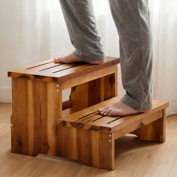 16.5" Acacia Wood Long Step Stool for Adult, 300LBS (Patent Pending)