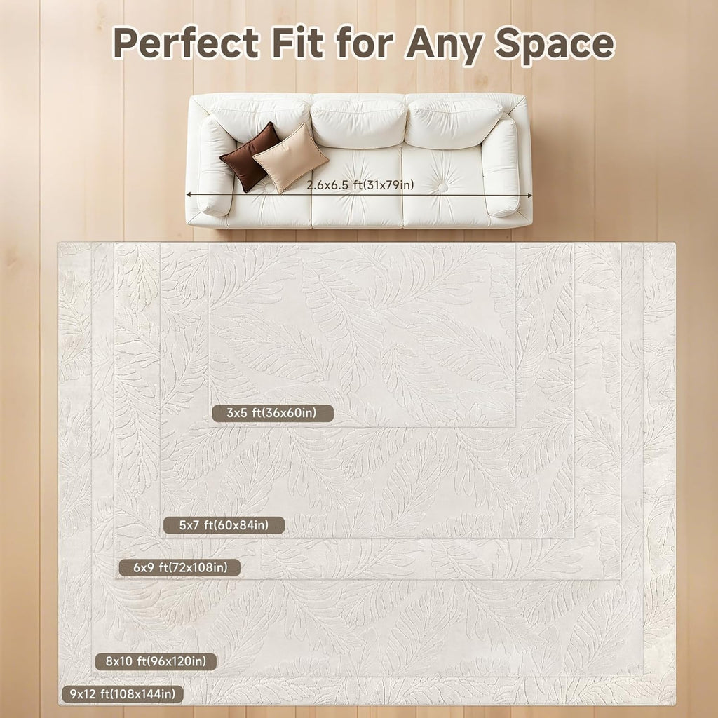 Area Rugs for Living Room 9x12, Machine Washable Non Slip Neutral Boho Modern Rug, Soft Fluffy Carpe