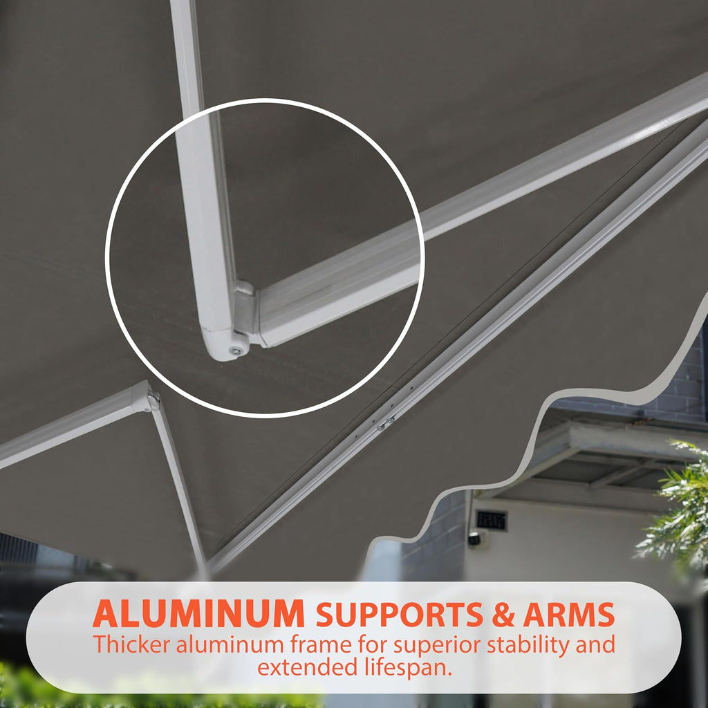 10'x8' Awnings , Manual Awning with Aluminum Frame, Retractable Awning Sunshade Window Door Shelter with Adjustable
