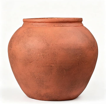 12" H x 14" Dia Fiberstone Distressed Terracotta Planter Pot with Drainage Hole, Vintage Indoor Outdoor Flower Pot