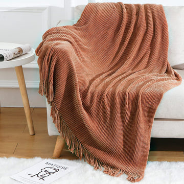 Chenille Throw Blanket for Couch and Bed, 60" x 80", Maple Brown