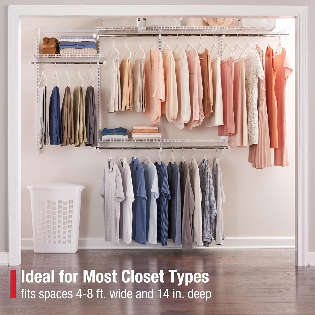 Configurations Custom Closet Kit 4-8 Ft. Adjustable Metal Wire Shelving White Finish Expandable Organization System