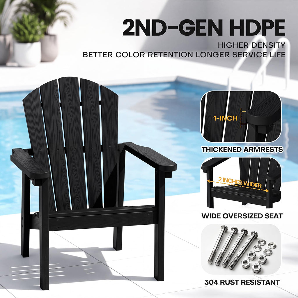 Compact Stackable Adirondack Chairs, All Weather HDPE, Black