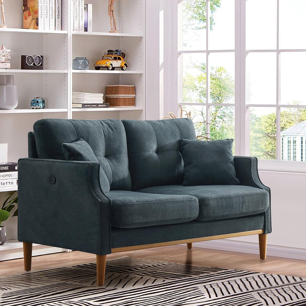 56.7" Loveseat Sofa Small Couch Fabric Upholstered 2-Seat Sofa with USB Port for Small Place, Apartment, Living