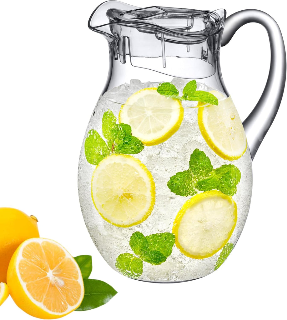 Bubbly - Plastic Pitcher (64 oz, 2 Quart), Clear Water Pitcher with Lid, Fridge Jug, BPA-Free, Shatter-Proof, Great