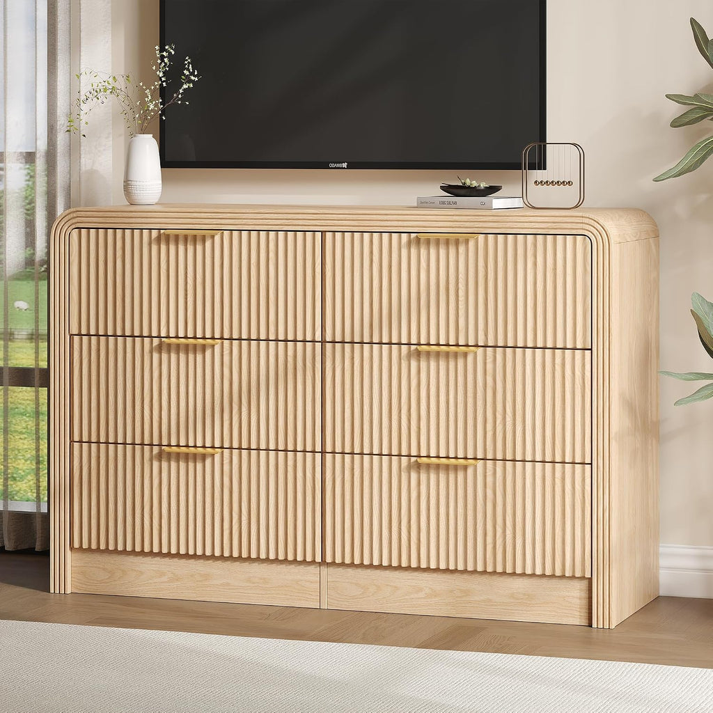 Fluted Drawers Dresser , Wood Dressers with Gold Handles, Modern Dressers with Wave Texture, Large Storage Chest of