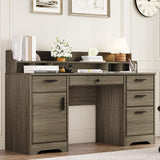 58 Inch Executive Desk with File Drawers, Computer Desk with Storage, Rustic Desk with Adjustable Shelves