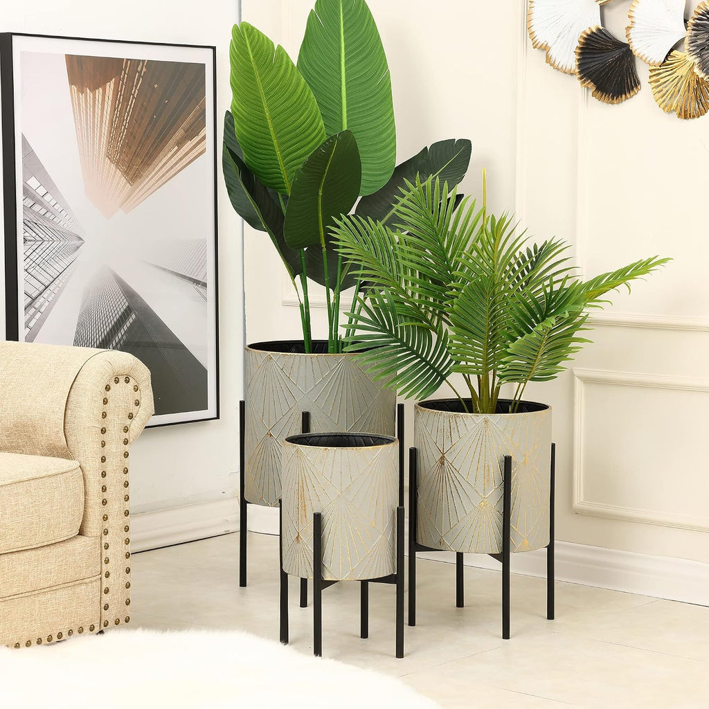 Planters for Indoor Plants, Set of 3 Floor Plants Pots with Stand | Modern Decorative Metal Flower Pots