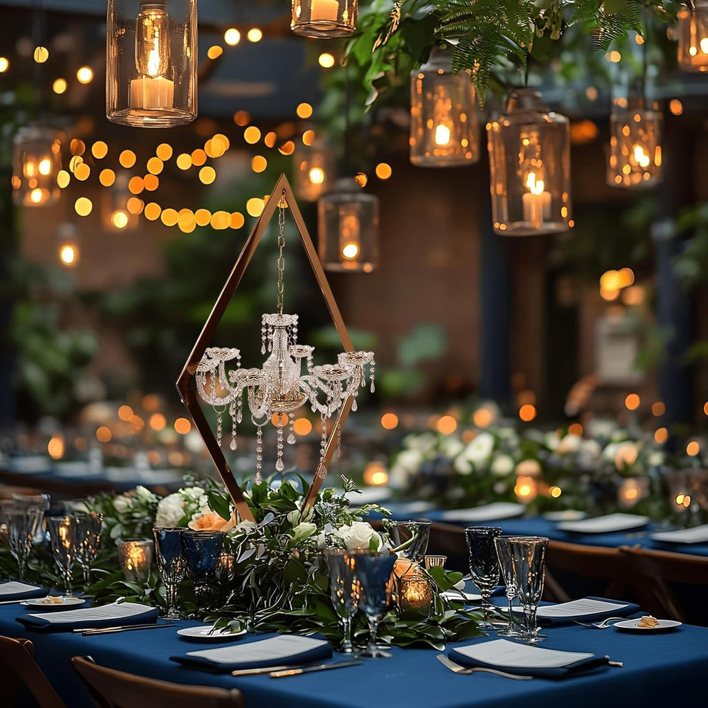 45" Gold Wedding Candelabra Set of 4 | Tall Crystal-Accent Centerpieces with Acrylic Diamond Drops for Reception