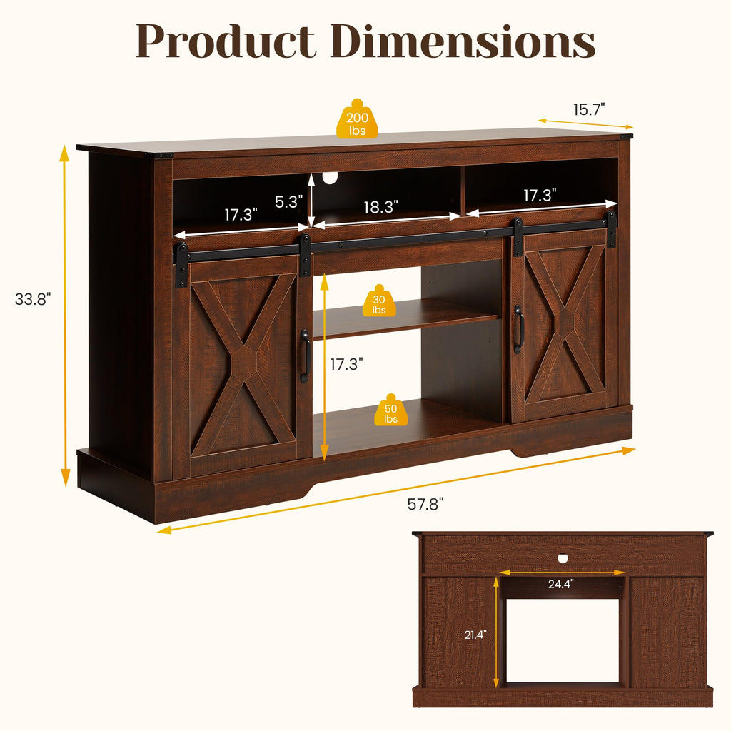 Farmhouse 34" Tall TV Stand for 65+ Inch TV