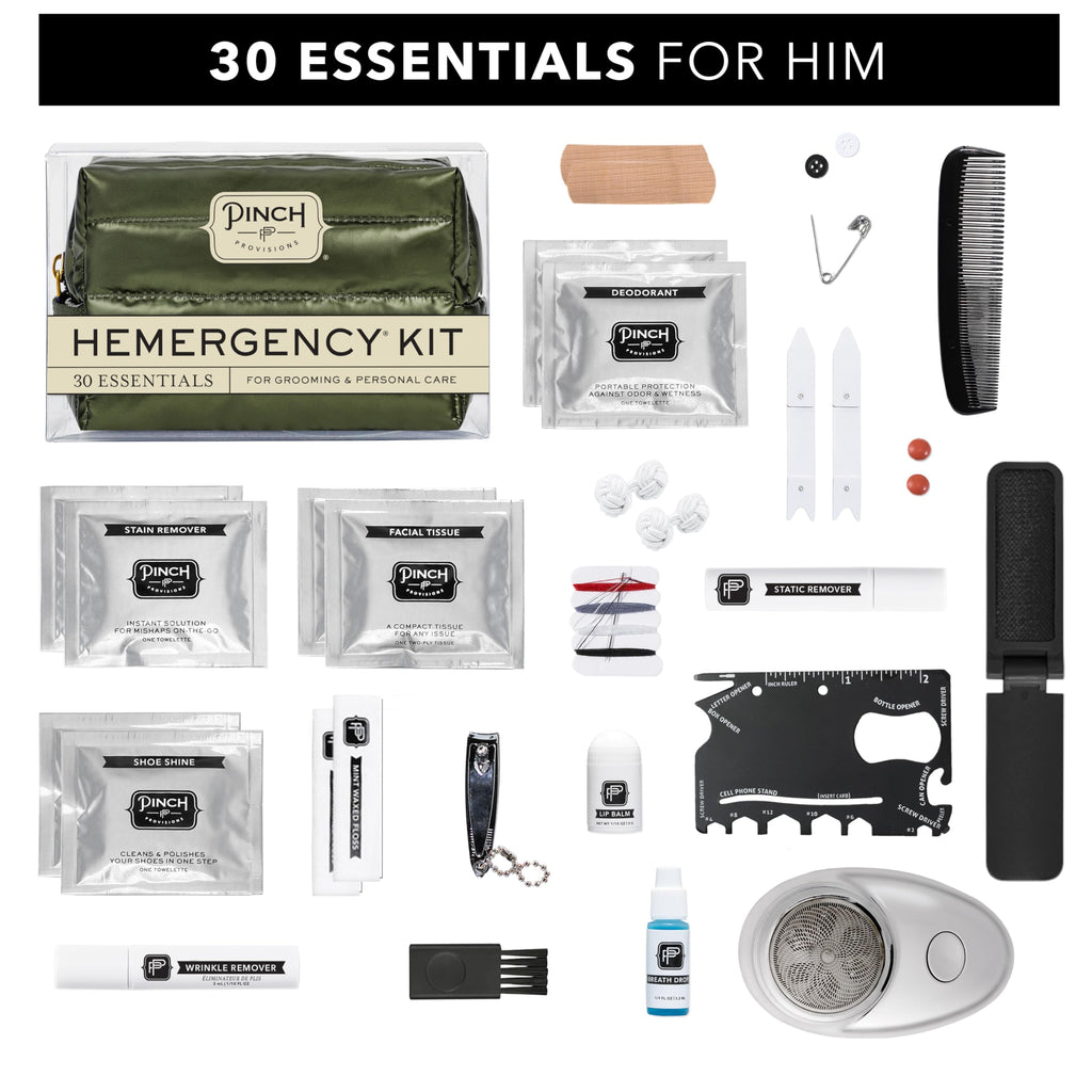 Hemergency Kit for Men, Includes 30 Style & Grooming Essentials, Gift & Accessory for Grooms, Best Man, Personal