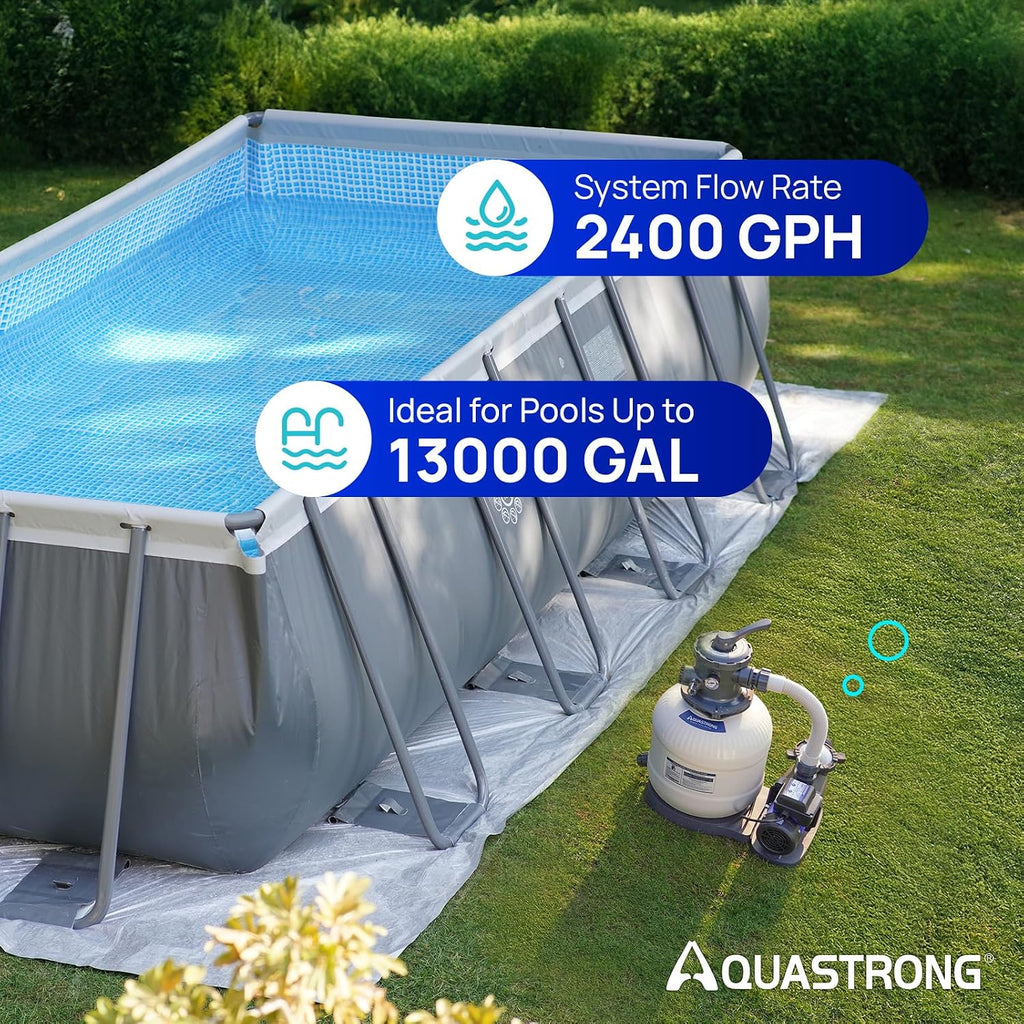14in Sand Filter Pump for Above Ground Pool with Timer, 2/3 HP Pool Pumps Above Ground 3000 GPH for Pools up to 13000