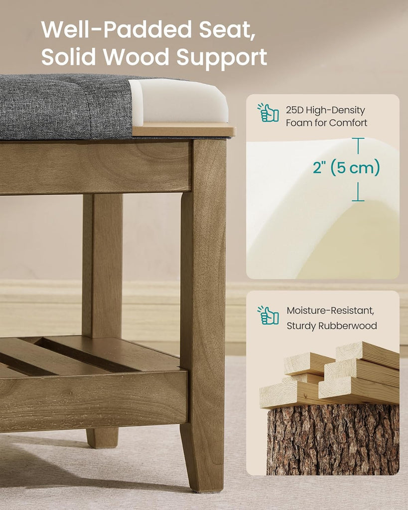 Entryway Storage Bench with Solid Wood Frame, Console Table with Storage, Sofa Table, Ottoman with Tufted Cushion
