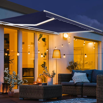 12'x10' Patio Awning Retractable, Fully Assembled Motorized LED Light Awnings Electric Commercial Grade - Quality