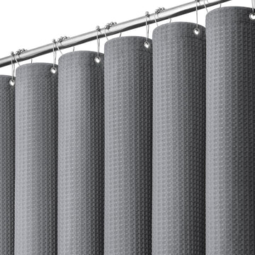 Waffle Shower Curtain 256 GSM Heavy Duty Fabric 72"x72" Grey/Gray | Thick Polyester Cloth, Weighted Hem, Water