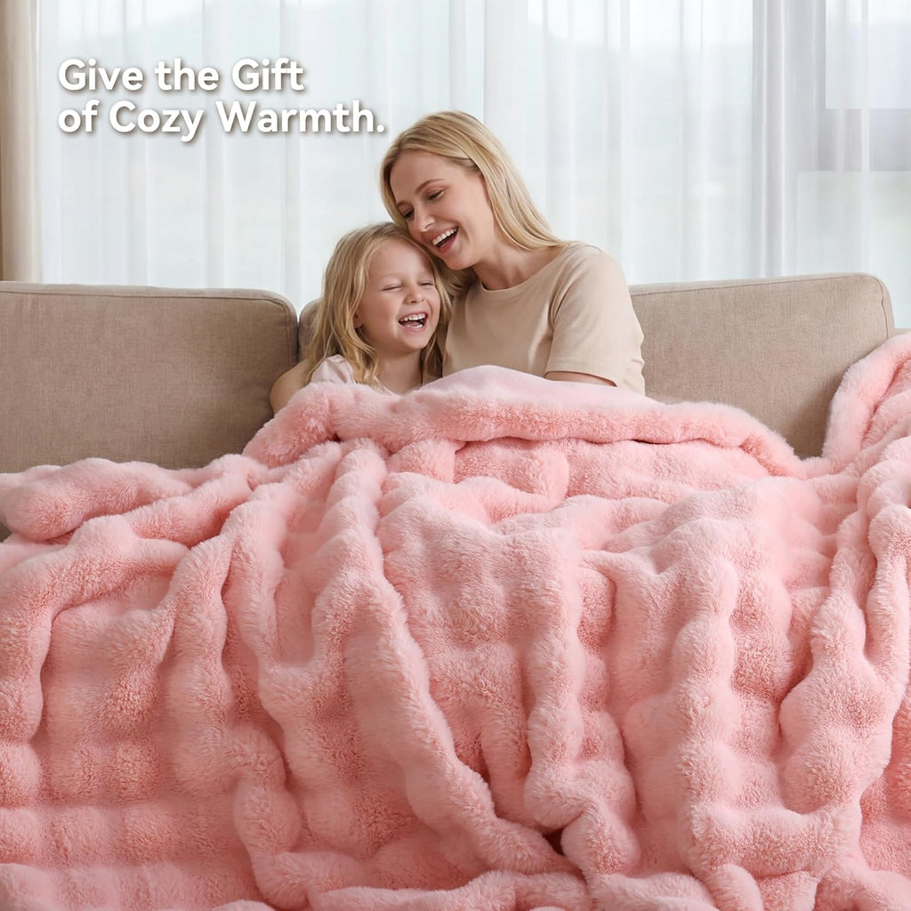Faux Fur Throw Blanket, Fluffy Plush Fuzzy Throw, Thick Lightweight Warm Blanket, Luxury Aesthetic Gift for Women