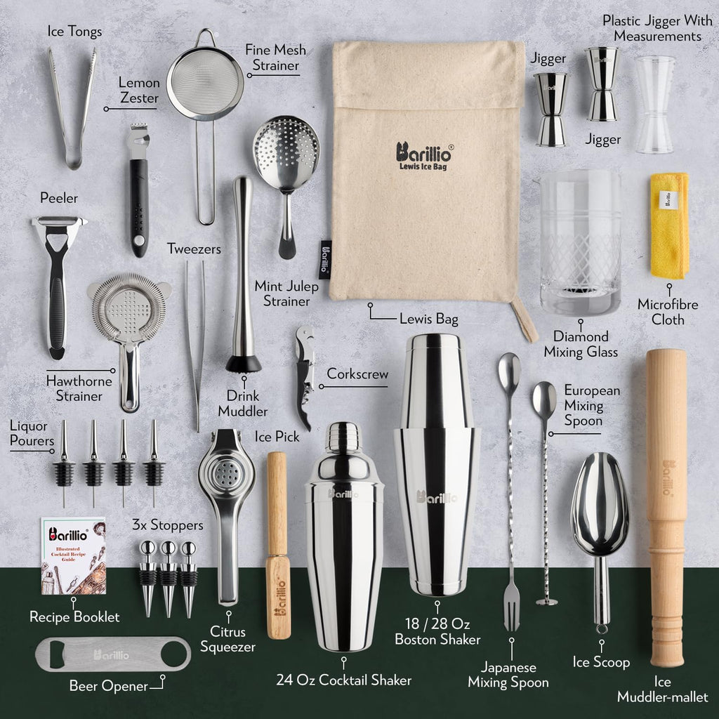 Bar Tool Set Pro Edition - Stainless-Steel Cocktail Shaker Set - Mixology Bartender Kit w/Boston Shaker, Drink Mixer
