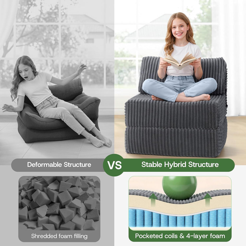 Convertible 4-in-1 Folding Sofa Bed Boneless Sleeper Chair Couch Foldable Chaise Lounger & Mattress Pocket Coils+Foam