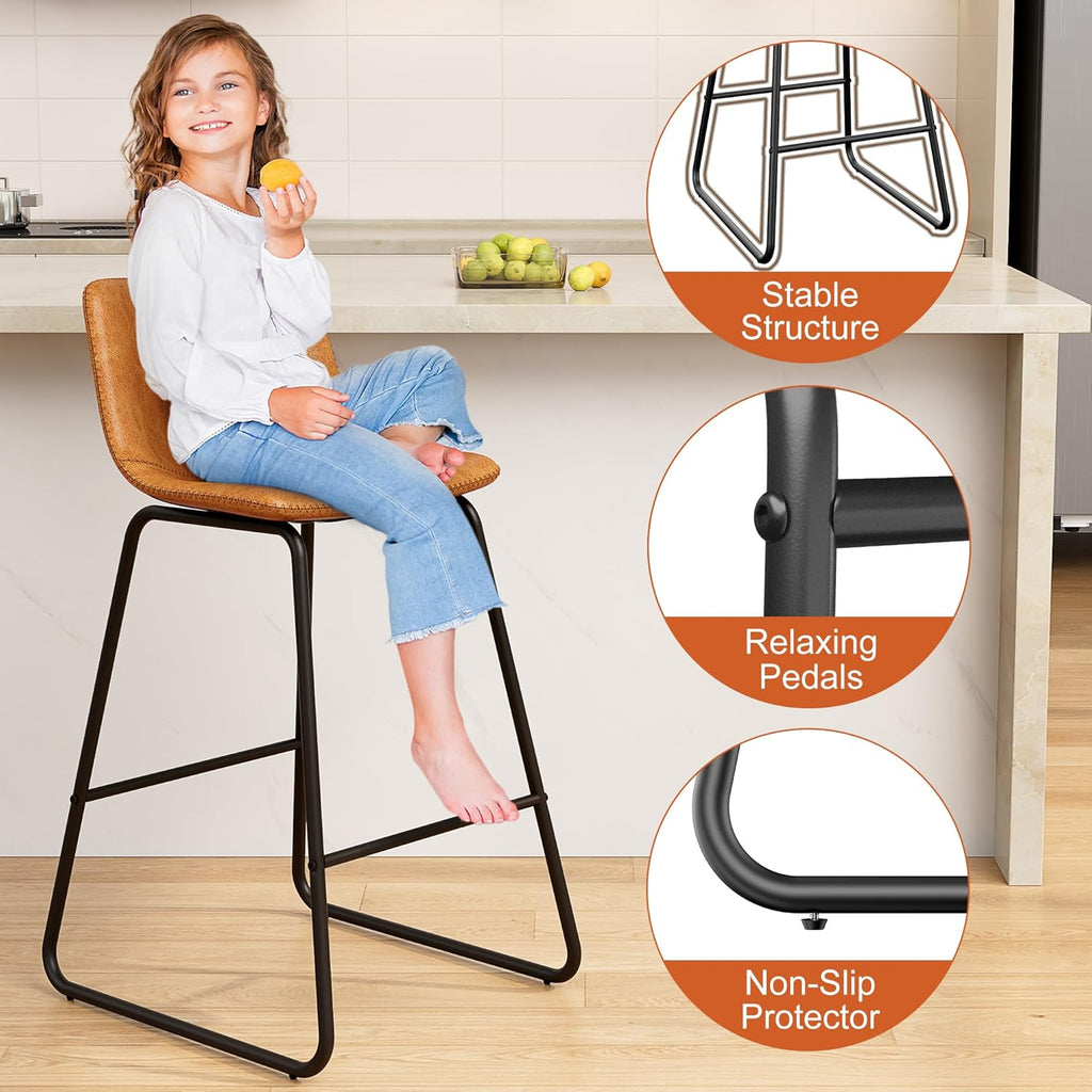 Bar Stools Set of 4, PU Leather Counter Height Bar Stools, 26" Modern Barstools with Metal Legs and Footrest, Urban