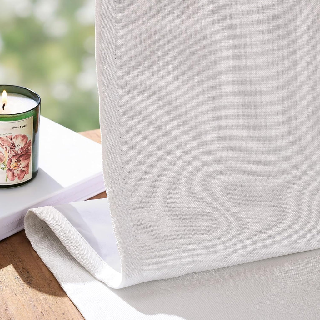100% Blackout Curtains for Bedroom Decor White Linen Textured Curtains with Liner Insulated Thermal Curtains