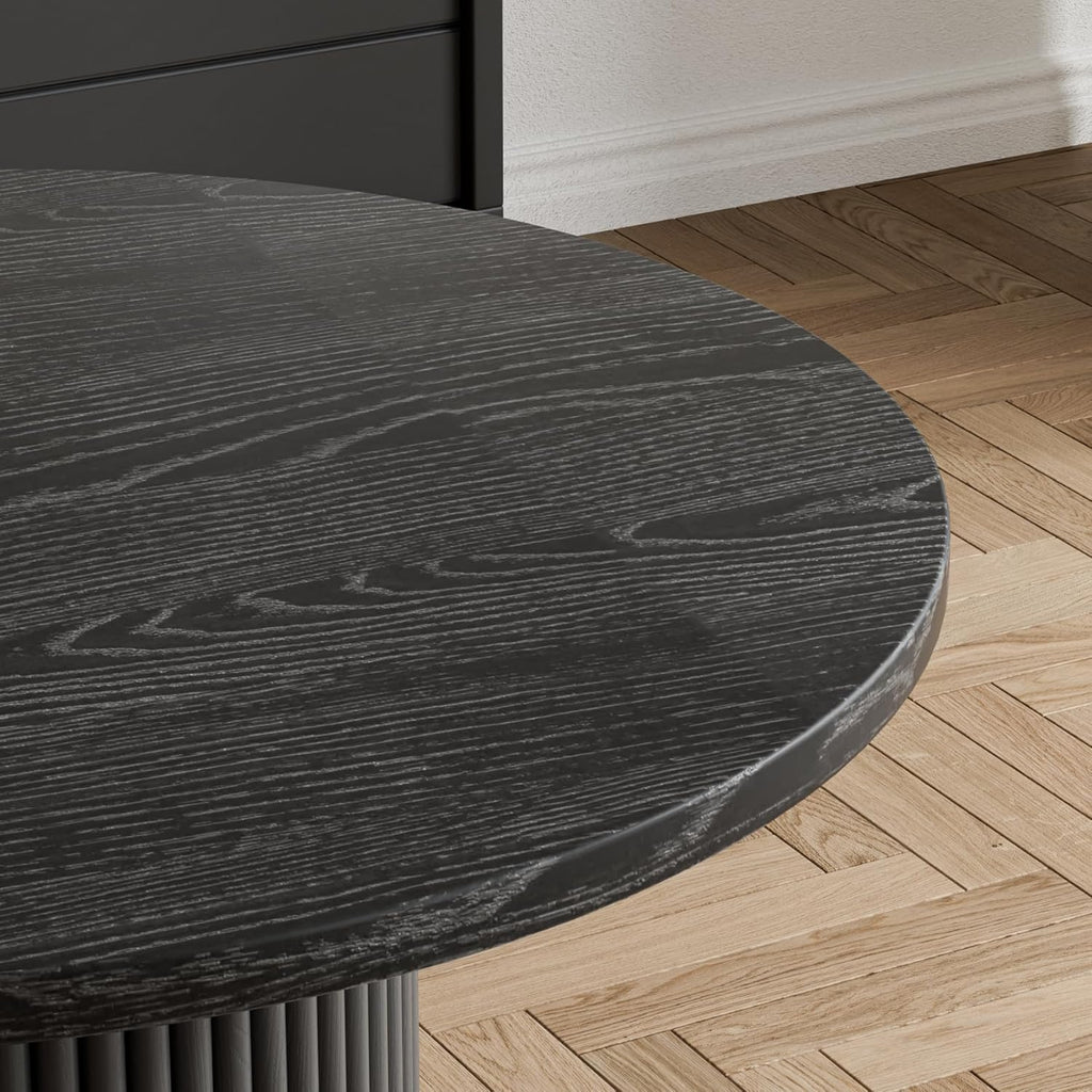 Round Dining Table, 34.3" Modern Wood Kitchen Table for 2 to 4, Pedestal Circle Dining Tables, Fluted Dining Table