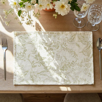 Linen Floral Placemats Set of 4 Farmhouse 13x19 Inch Green