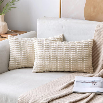 Pack of 2 Corduroy Decorative Lumbar Throw Pillow Covers 20x12 Inch Soft Boho Striped Pillow Covers Modern Farmhouse