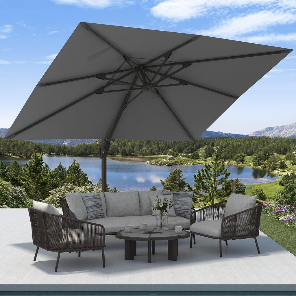 9' X 12' Cantilever Patio Umbrella Rectangular Outdoor Large Offset Umbrellas with 7 Tilts Adjustable 360°Rotation Pool