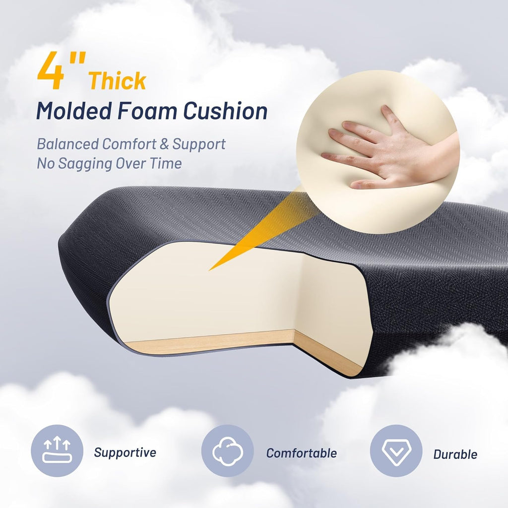 Ergonomic Office Desk Chair for Long Hours - 4" Thick Molded Foam Cushion, Enhanced Lumbar Support
