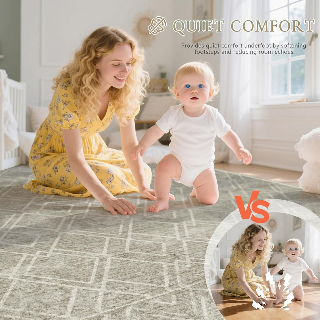 Area Rugs 9x12 Living Room Rug: Washable Geometric Moroccan Neutral Rugs Boho Modern Non Slip Area R