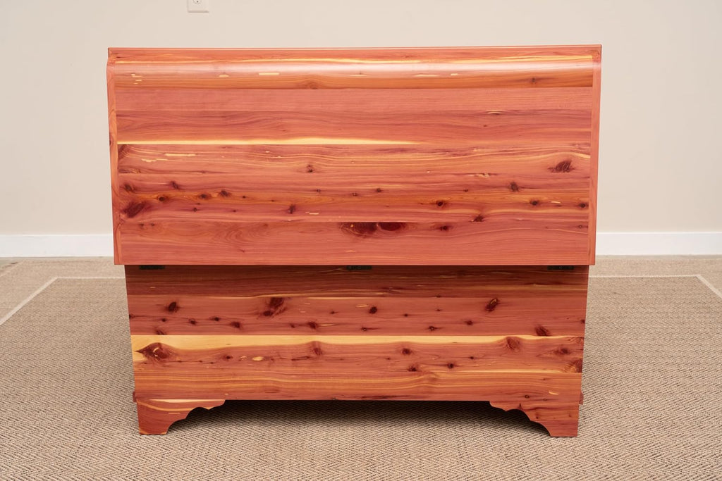 Cedar Hope Chest with Waterfall Top and Tray, Amish Made Wooden Storage Trunk Box , Blanket, Clothes, Anti-Slam